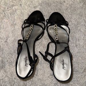 Black jeweled kitten heel